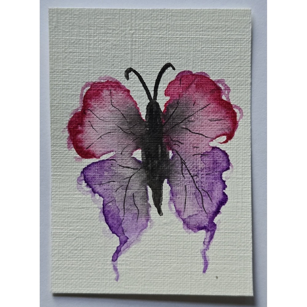 ACEO Original Art Purple and Red Butterfly Watercolor Painting